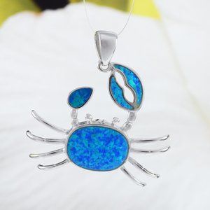 New Sterling Silver Opal Crab Pendant Necklace